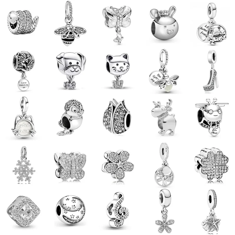 New Diamond Pendant Animal Robot Snow Flower Charm Beads Fit Original Pandora Necklace Bracelet Keychain DIY Fine Women Jewelry