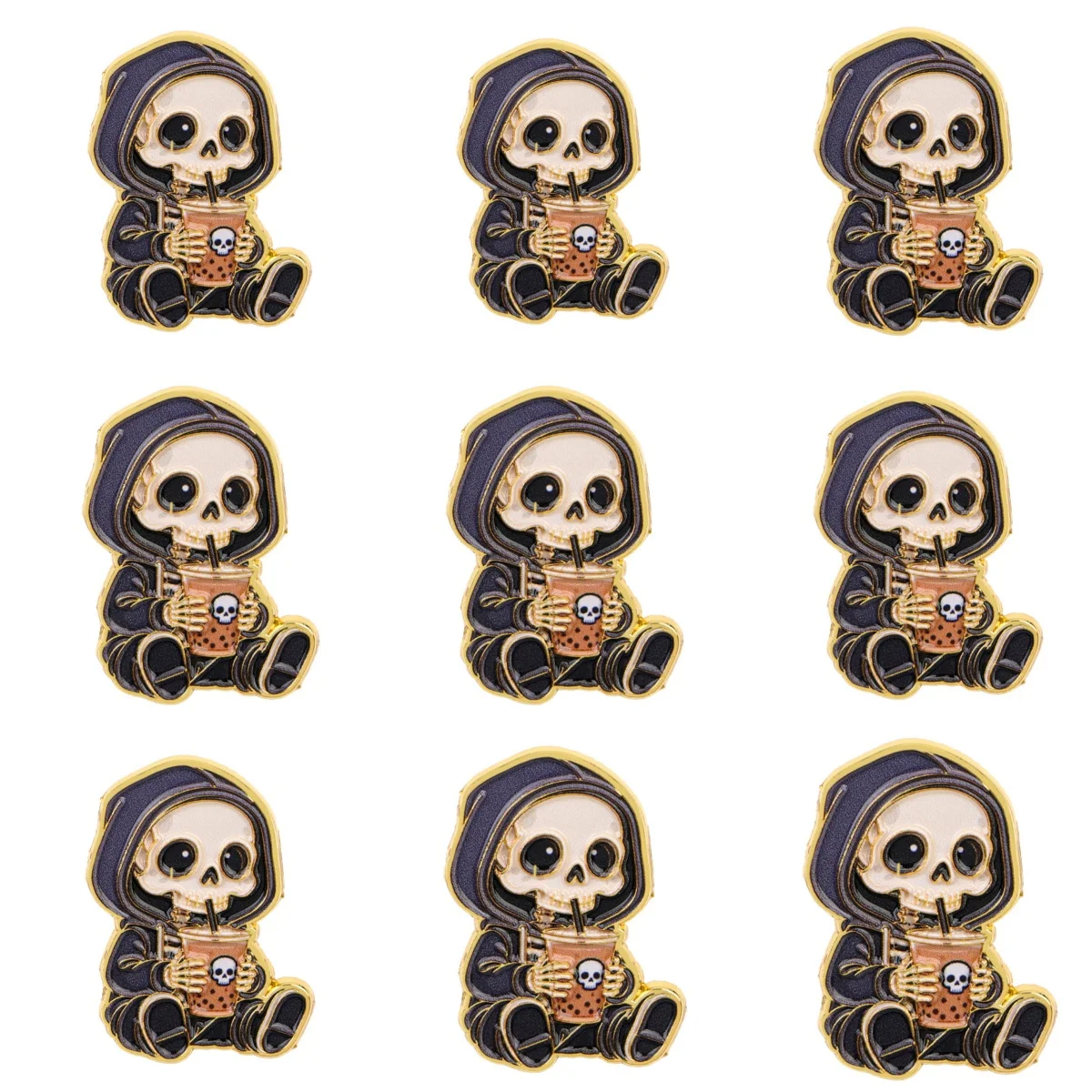 9-teiliges Skelett-Emaille-Pin-Set, Punk-Brosche für Mäntel, Damenbroschen, Kragen- und Reversnadeln, Metallabzeichen, Schmuck, Weihnachtsgeschenk