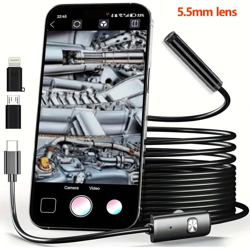 

5.5mm Industrial Endoscope Camera IP67 Waterproof HD1920P Car Sewer Pipeline Borescope for Android IOS iphone
