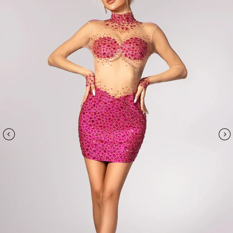 Vestido Liza Bodycon Crystal transparente de malla