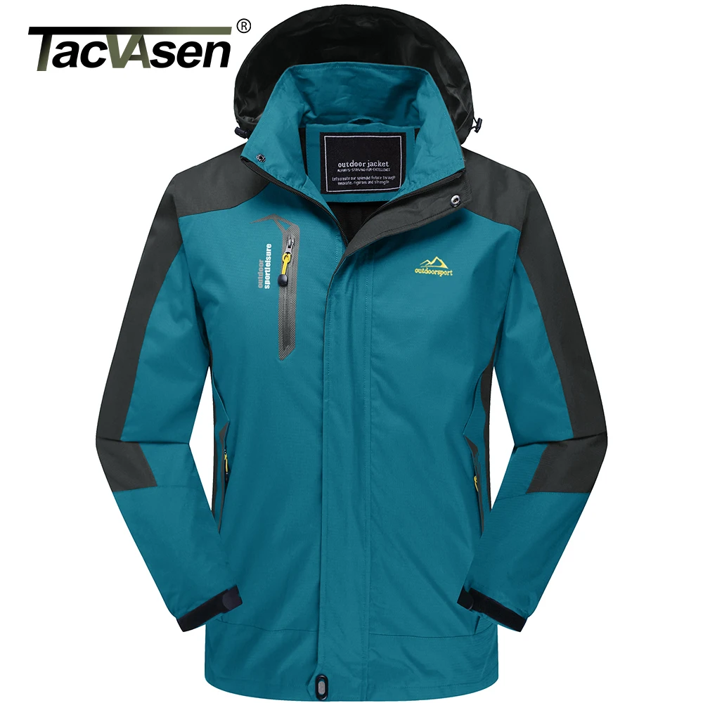 TACVASEN Spring Outdoor Outer Shell Hiking Jacket Men's Hooded Trekking Coat Windbreaker Waterproof Mountain Work Jacket Outwear