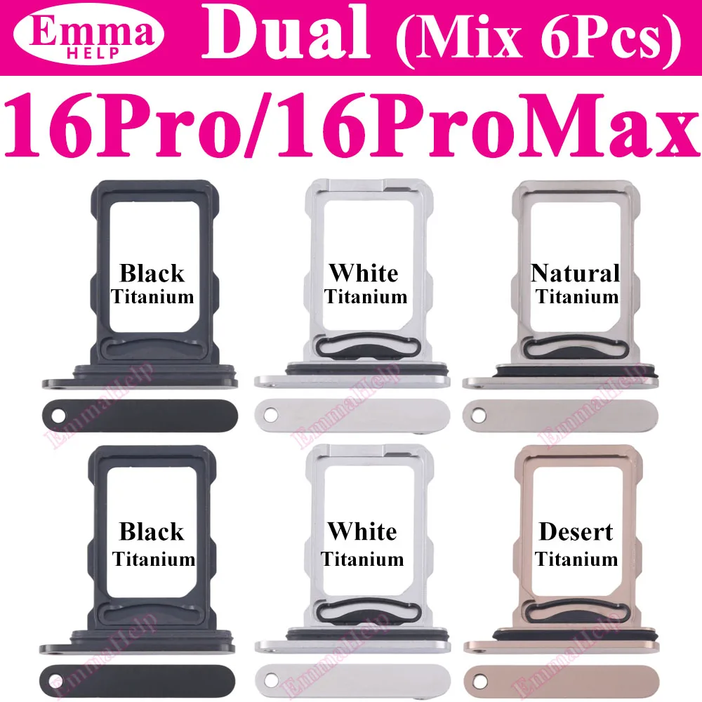 6Pcs Dual SIM Card Tray For iPhone 13 15 16 Pro Max 12 Mini 11 14 Plus Single Card Slot Drawer Holder Chip Tray Sim Card Reader