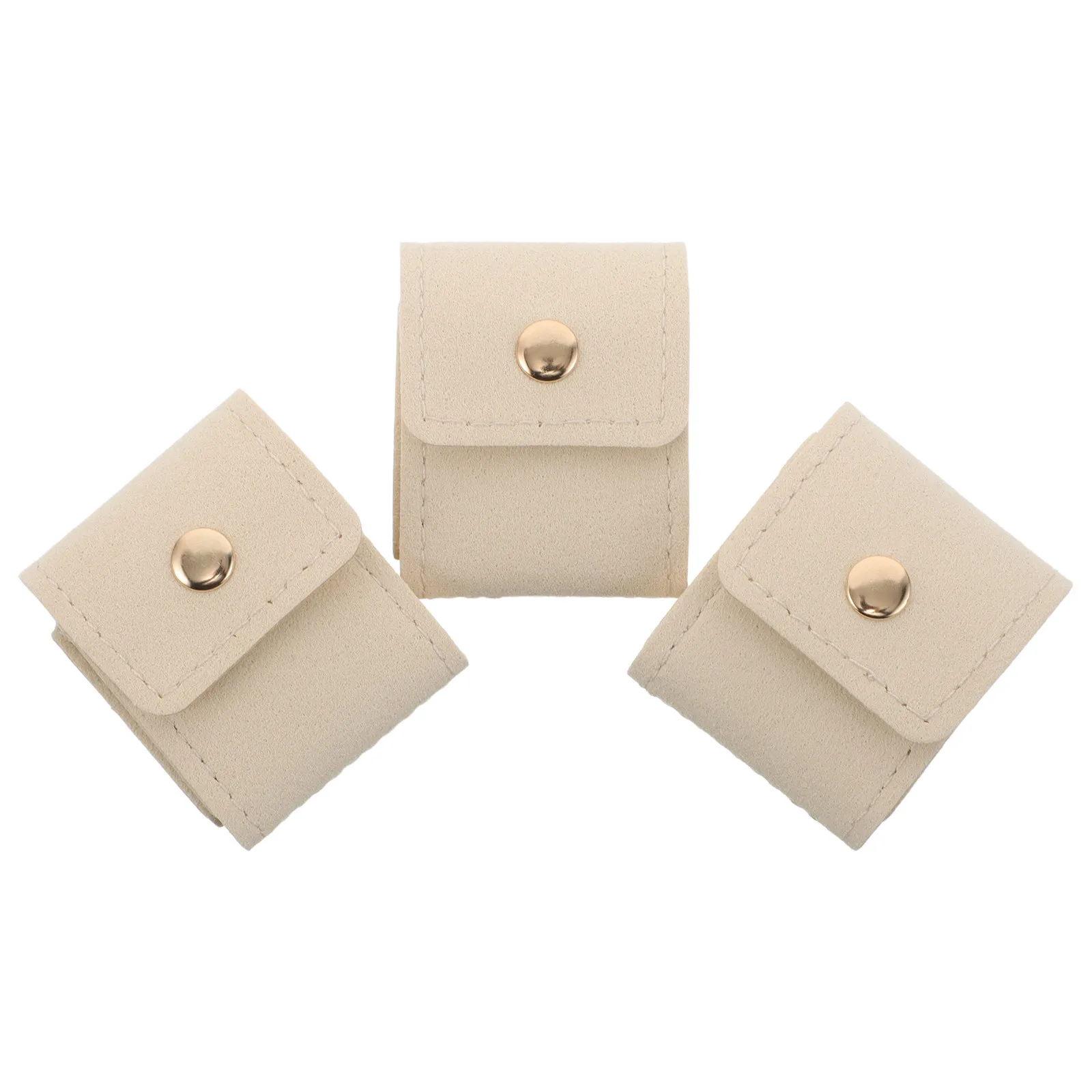 

3Pcs Sleek Beige Compact Jewelry Pouch Travel Jewelry Bag Bulk Mini Portable Organizer Multifunctional Necklace Ring Earrings