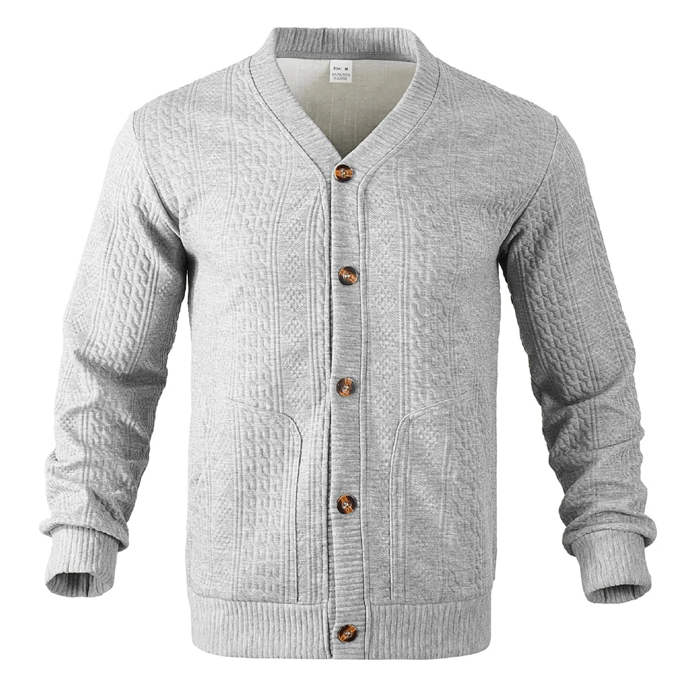 سترة جاكار صلبة للرجال بقصة ضيقة وأكمام طويلة وسترة كاجوال ملابس خارجية مصممة للاستخدام في الخريف والشتاء #4