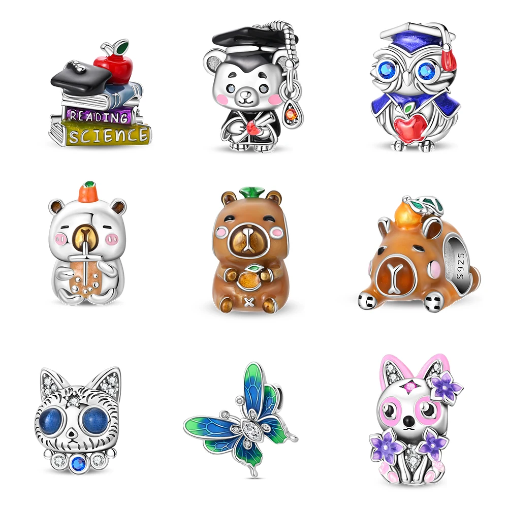 Versilberter Capybara-Statement-Anhänger, bezaubernde 3D-Tierperle mit Emaille, hypoallergen, trendiges Armband, Geschenk