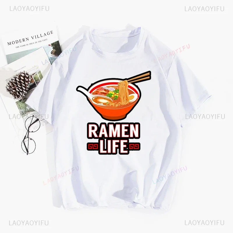 Japan Ramen Cat Anime Aesthetic T Shirt Vintage Harajuku Poly-Cotton Tshirt Hip Hop Girl Print Summer Casual Men Fashion Tops