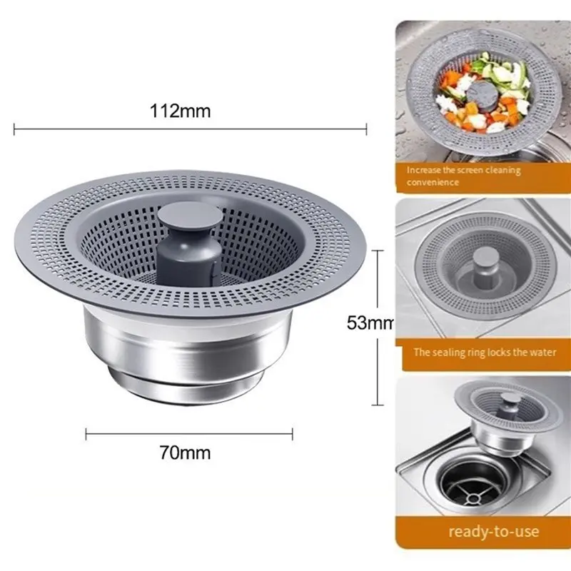 LICE-2X 3-In-1 Kitchen Sink Drainage Filter ABS Basket Stainless Steel -Up Sink Plug Quick Drainage Kitchen Sink Plug