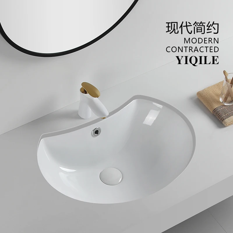 

Light luxury embedded under-counter basin Half-moon ceramic washbasin Bathroom washbasin Balcony washbasin Household