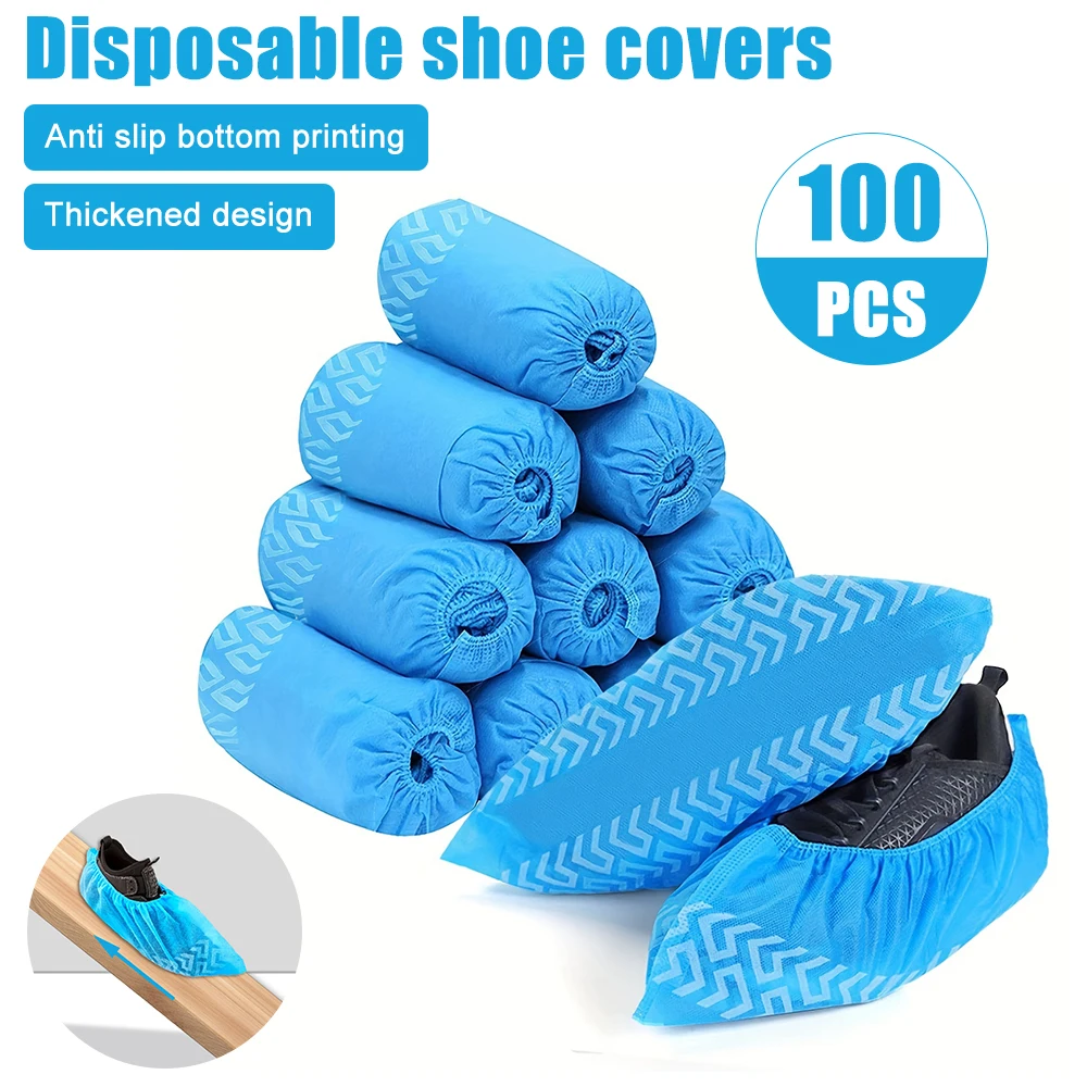 

100pcs Disposable Shoe Covers Non-woven Cloth Anti-slip Shoe Covers Household Tear Resistant Shoe Covers