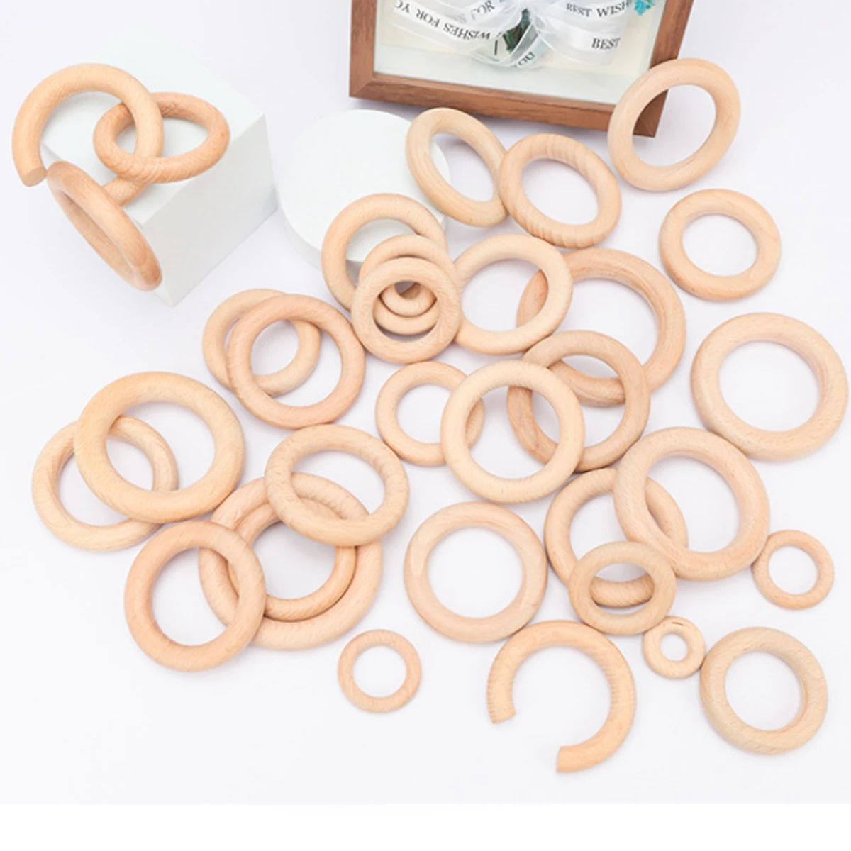 Customize Logo Natural 60mm Wooden Ring for Craft Baby Teether Beech Round Circle Ring Teething Toy DIY Nursing Bracelets Rattle