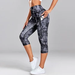 Pantaloni da Yoga leopardati Leggings corti Capris da donna con tasca pantaloni sportivi da palestra collant da Jogging mimetici abbigliamento Fitness femminile Tie-dye