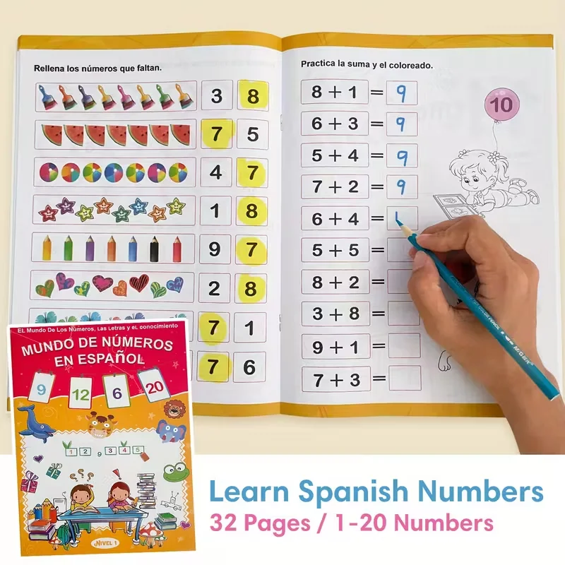 Spanish Children's Math Workbook Learning Matemáticas - Numbers Handwriting & Addition/Subtraction Children's Puzzle Books