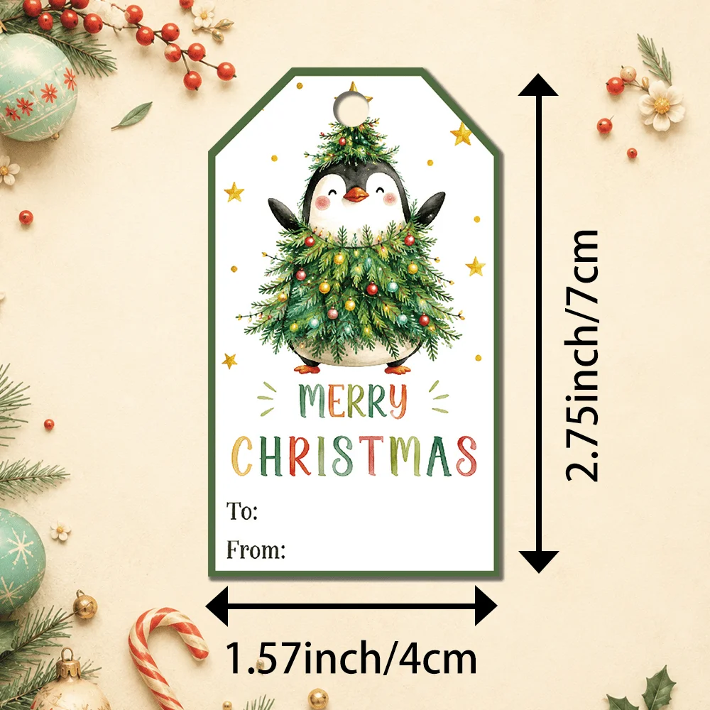 40pcs Green Watercolor Christmas Decorative Tags, Holiday Gift Labels, Party Decoration, Handmade Packaging Accents, Jute Rope