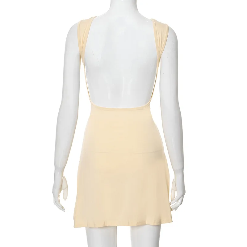 2026 Sommer ärmelloses, figurbetontes Minikleid, lässig, einfarbig, Rundhalsausschnitt, schmale Passform, Partykleider, Y2k, rückenfreies Streetwear-Kleid