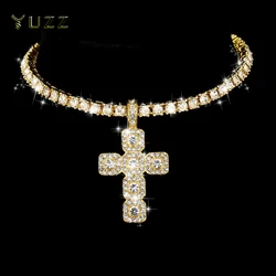 Women Hip Hop Cross Pendant Necklace Strap Men 4mm Rhinestone Tennis Chain Iced Sparkling Necklace Punk Jewelry Fashion Gift