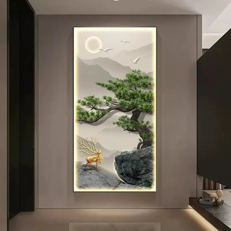 New Chinese Style Entrance Home Decoration Hanging LED Mural Painting Corridor Wall Light Fixture Mural Living Room Decor Indoor