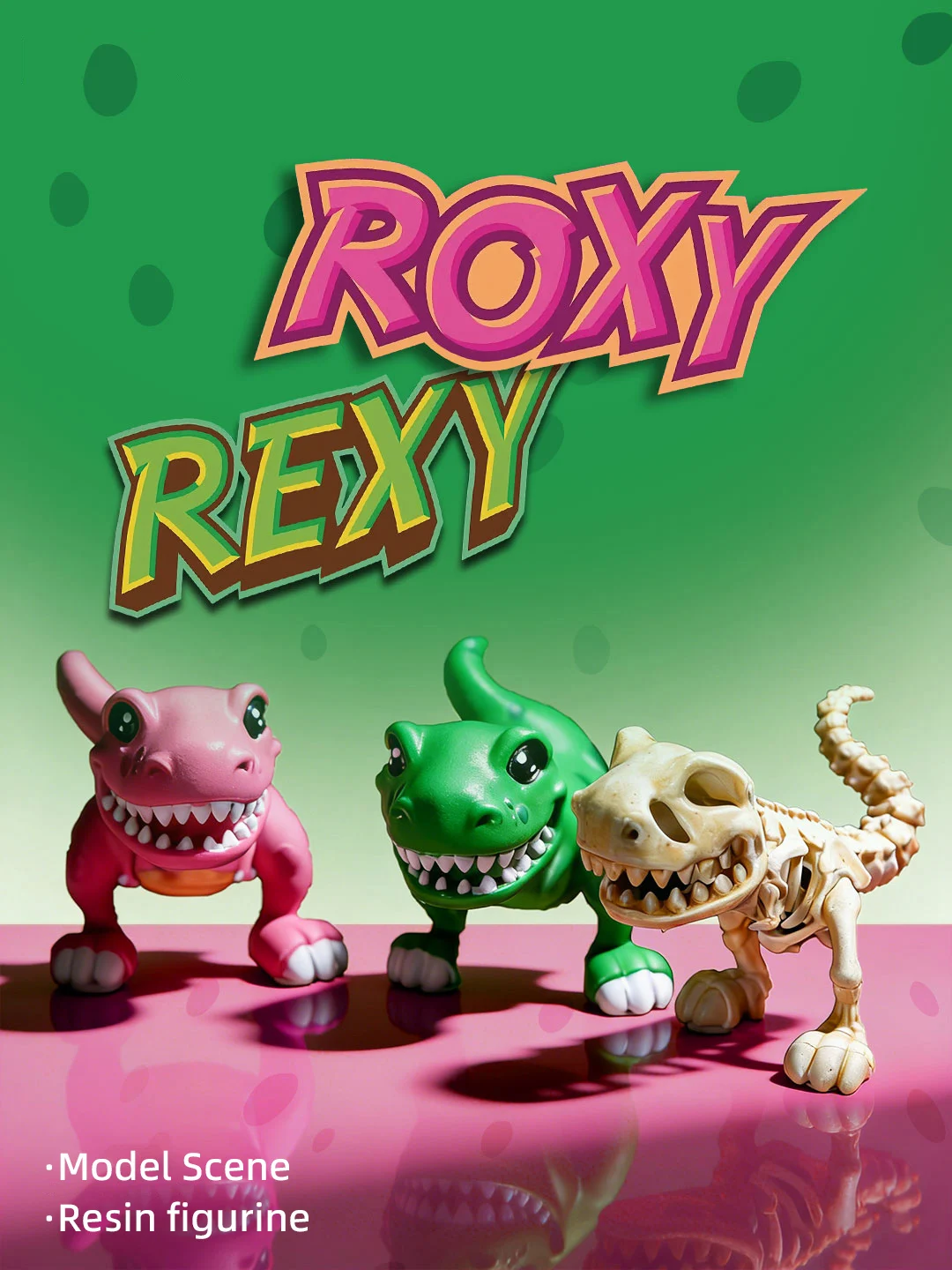 1/64 Roxy Rexy Dinosaur Skeleton (Randomly Hidden Version Three Golden Teeth) Resin Simulated Dinosaur Toy OrnamentMiniature