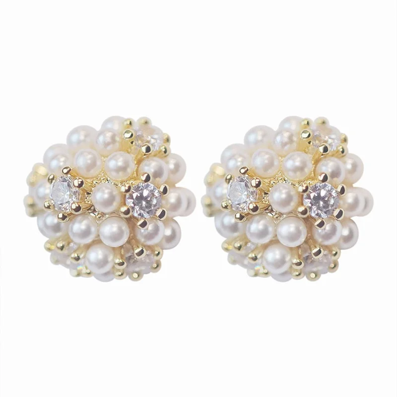 Simple Imitation Pearl Ball Stud Earring Sweet Temperament Earrings for Women Fashion Light Luxury Jewelry Gifts Wholesale