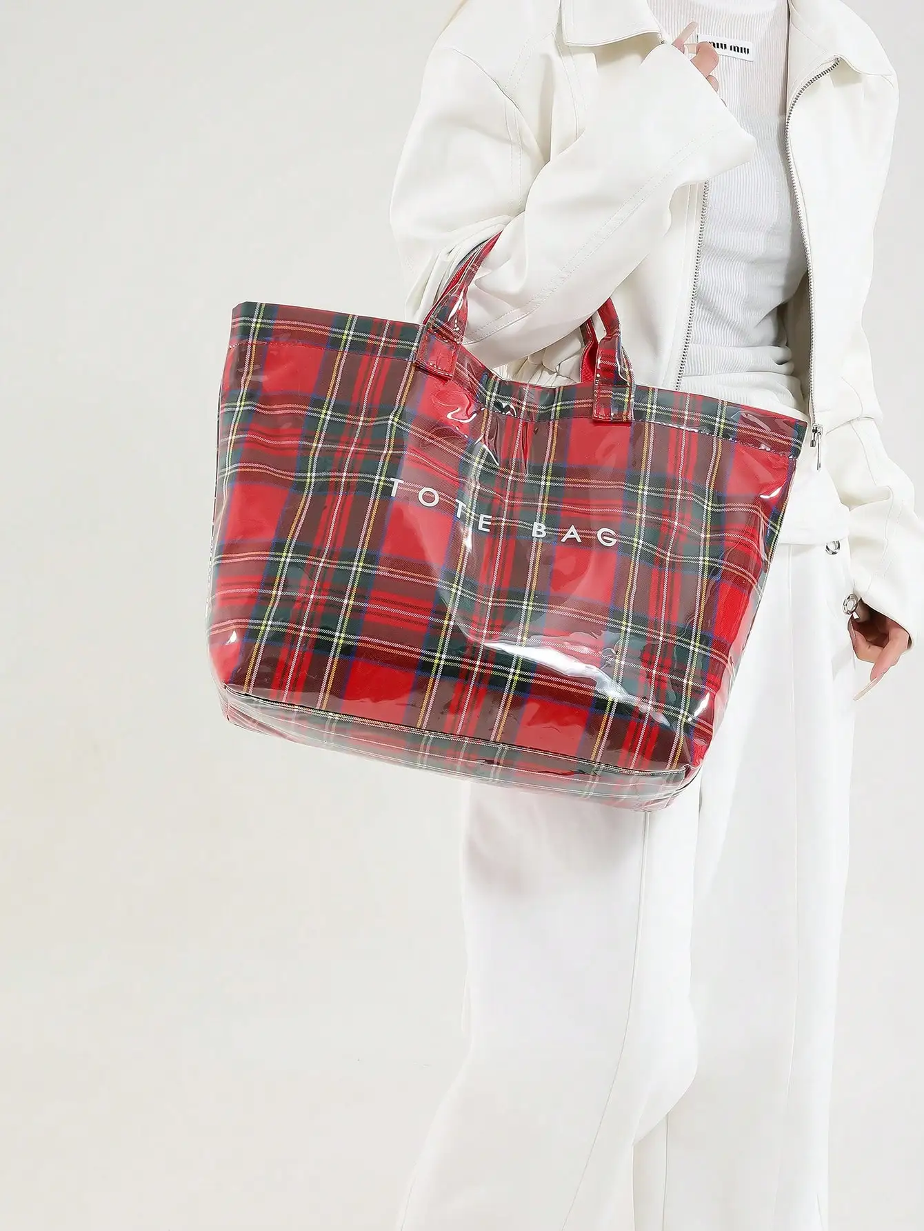 حقيبة حمل أنيقة ذات سعة كبيرة على طراز Preppy - ورق كرافت PVC وخفيف الوزن مع إغلاق بخطاف وحلقة للأزياء النسائية