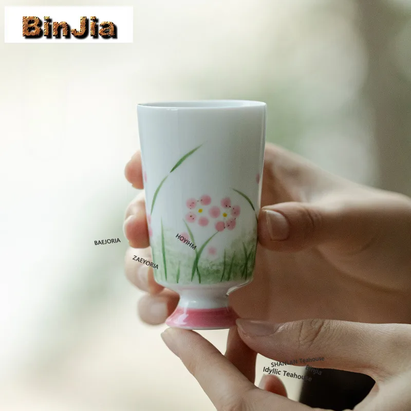 BAEJORIA 65ml Hand Drawn Flower Grass Ceramic Tea Cup Large Fragrant Gathering Mug Japanese Master Cup Household Kung Fu Teaset
