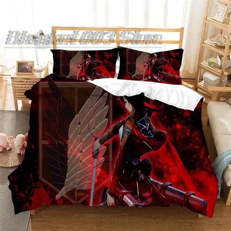 3D Printed Bedding Set Duvet Covers Anime Attack on Titan Pillowcases Comforter Bedding Set Bedclothes Bed Linen (NO sheet)