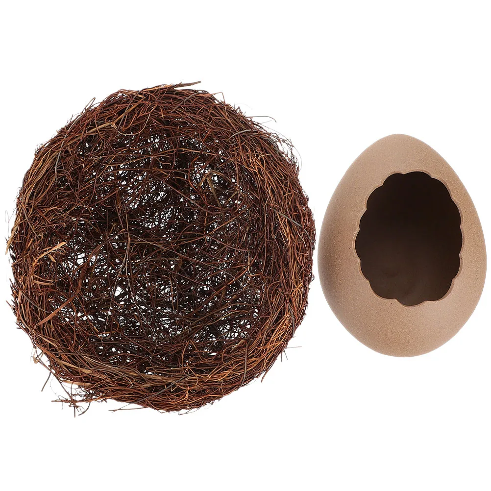 

1 set Ceramic Eggshell with Bird Nest Design for Hydroponic Plant Eggshell Planter Home Decor Desktop Flowerpot Planter