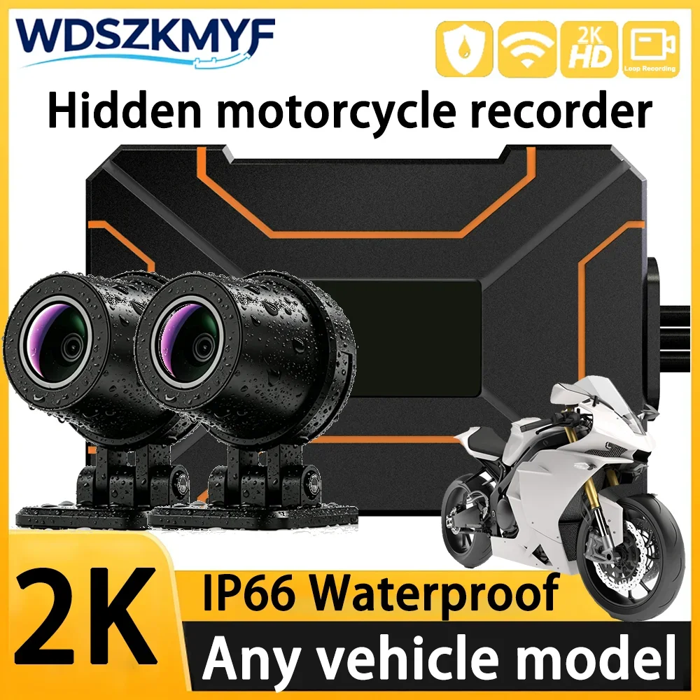 2K/1080P Dual Lens Motorcycle Dash Cam IP66 WiFi Motorcycle Video Recorder, Real-Time Playback TF Card Motorbike Safe Camera
