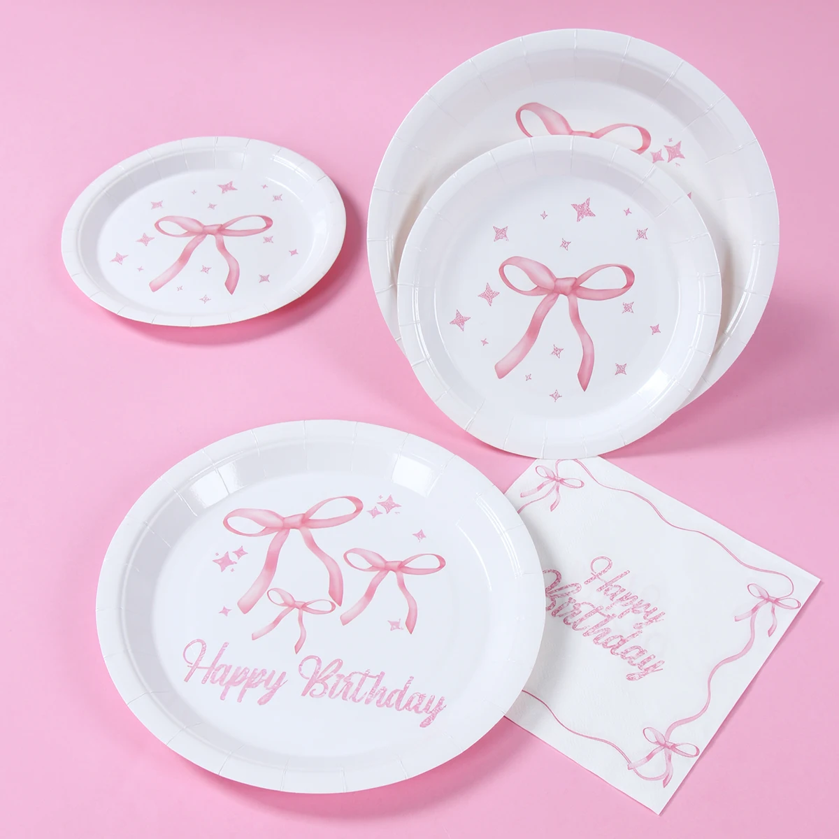 Rosa Schleife Thema Geburtstag Party Einweggeschirr Pappteller Tassen Serviettenschleife Party Dekor Babyparty Mädchen Schleife Partyzubehör