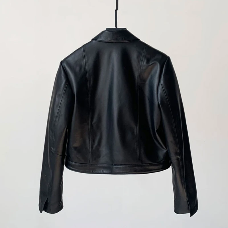 100% echtes Leder Frauen Kurze Blazer Jacke Mäntel Mode Schwarz/Weiß Weibliche Herbst Metall schnalle Casual Schaffell Anzug Jacken