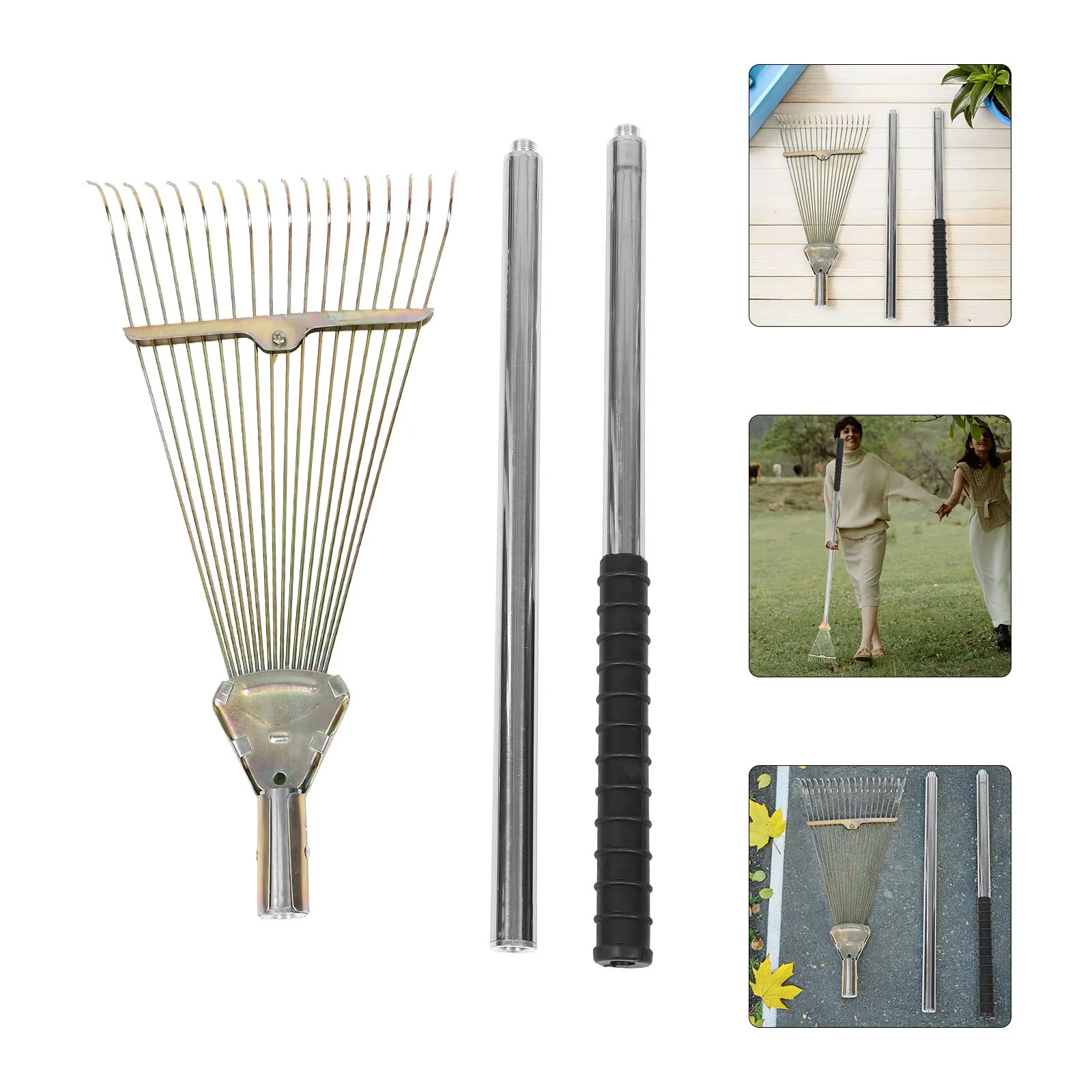 

18 Tines Stainless Steel Garden Rake Heavy Duty Leaf Skimmer for Lawn Yard Flower Beds Debris Hand Rake for Gardening