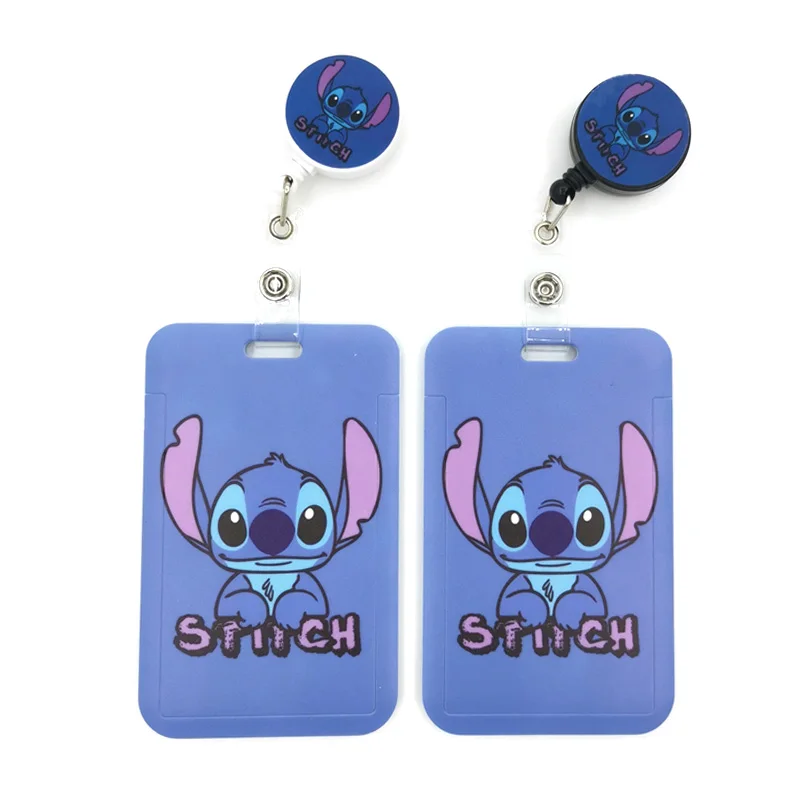 Anime Stitch Cute Credit Card Cover Lanyard Bags Retractable Badge Reel Student Nurse Exhibition Name Clip Card ID Card Holder