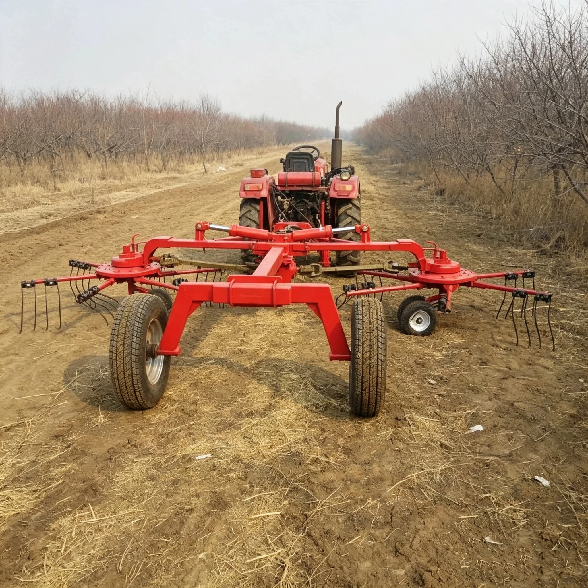 Chinese Factory Tractor Implements Tedder Hay Rotary Rake 3 Point Suspension PTO Driven Farm Tractor Tool Double Rotary hay Rake