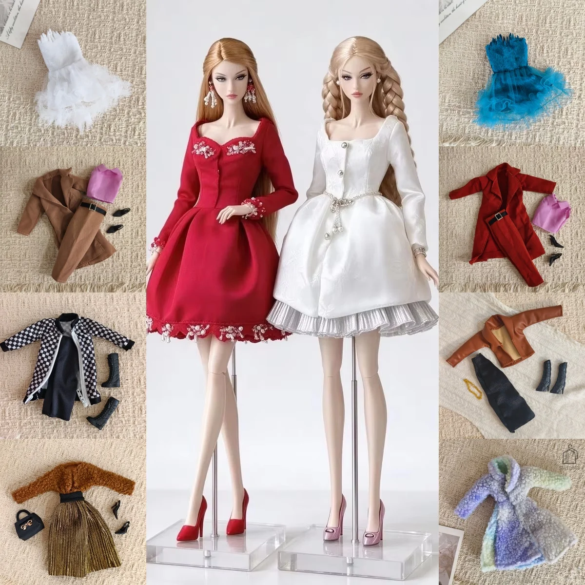 1/6 Accesorios de ropa para muñecas: abrigo de lana de color para el invierno, elegante vestido de ballet, chaqueta a cuadros para muñeca modelo de 30 cm FR Babi.