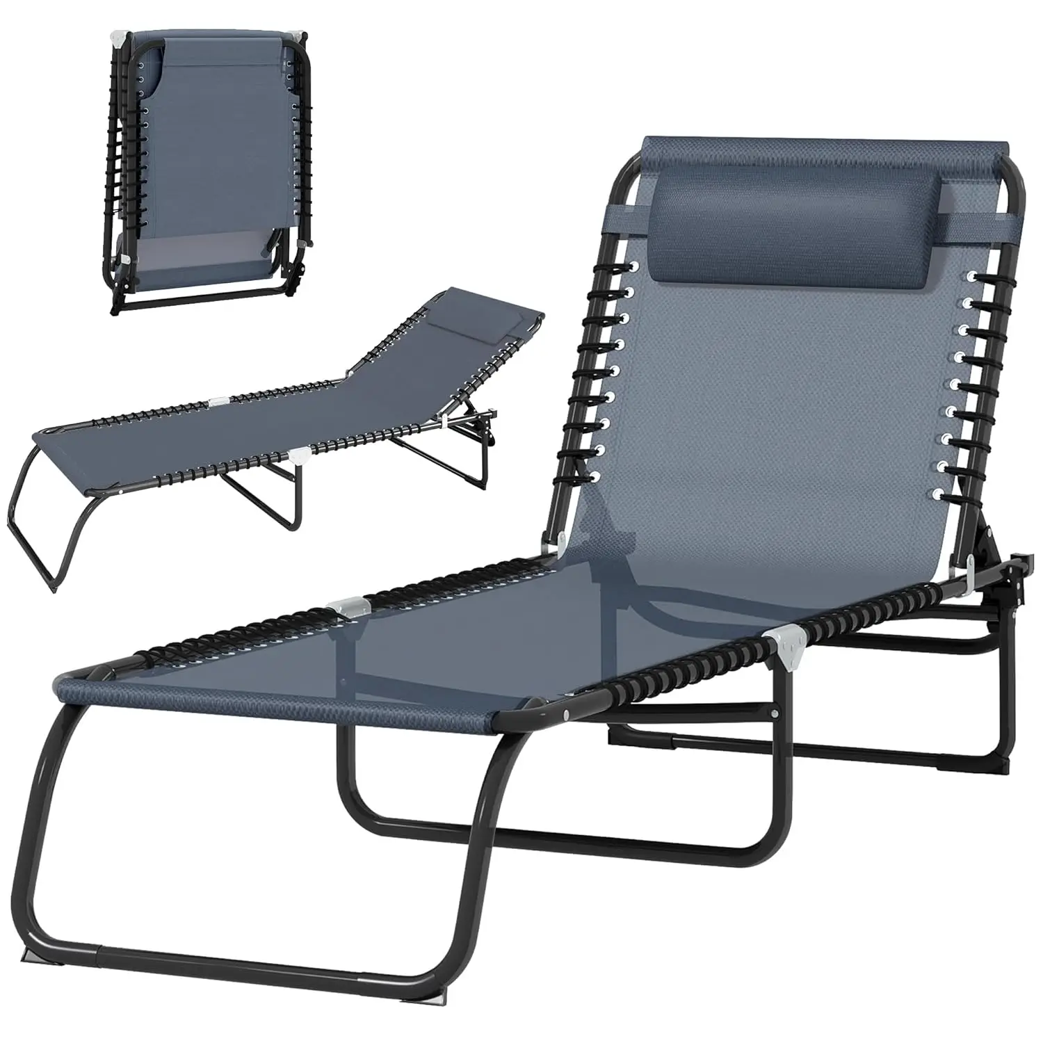 

Folding Chaise Lounge Chair, Patio Sun Tanning Chair, Outdoor Chaise Lounger with 4-Position Reclining Back, Breathable Mesh Sea