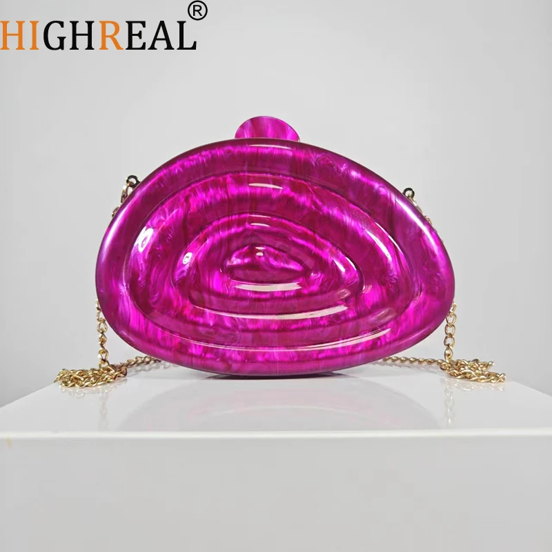 

HIGHREAL Acrylic Box Evening Clutch Bags Women Elegant Boutique Unique Oval Shell Shaped Purses And Handbags Wedding Party