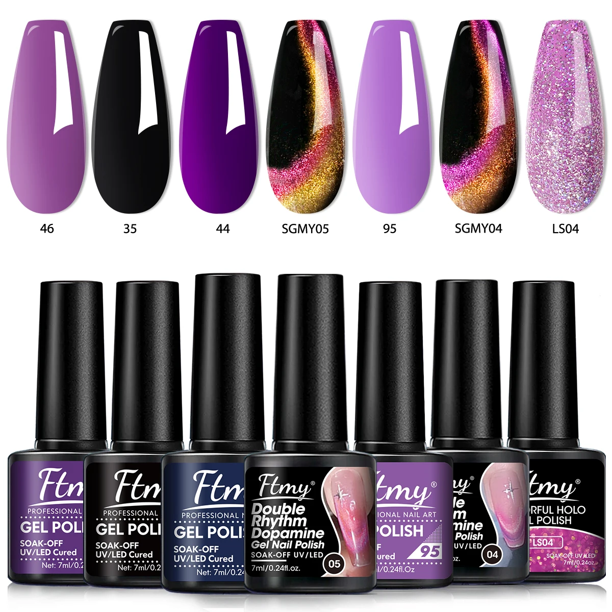 7 ml 7er-Pack superheller, reflektierender Farb-Eyeliner-Gel-Nagellack, superfeiner Stiftspitzenstreifen-Malskleber
