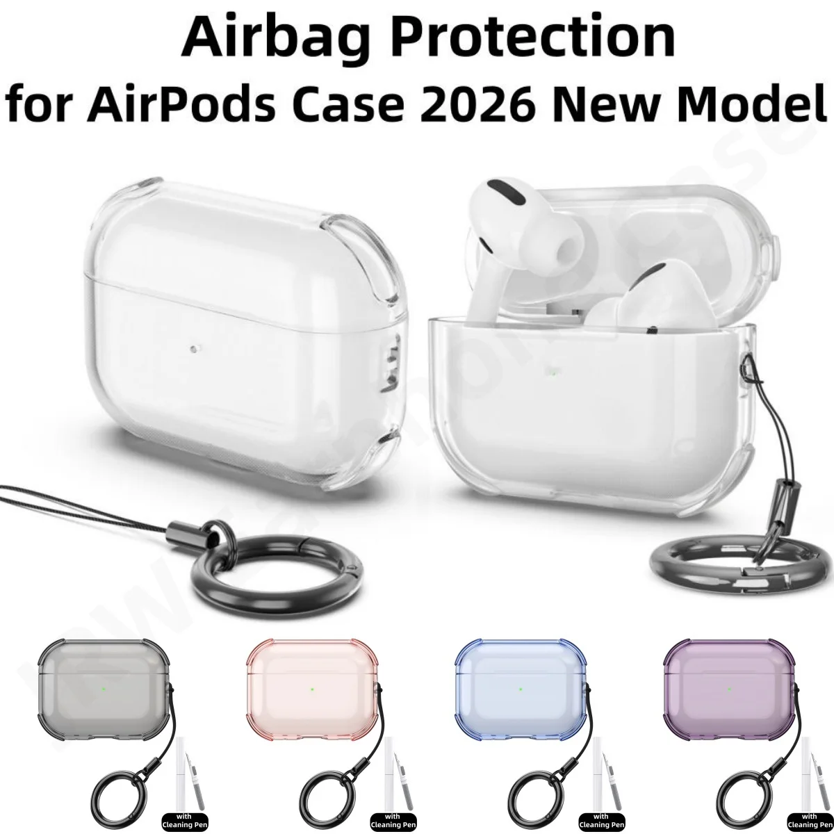 New for AirPods 5/4/Pro 3 Transparent Earphone Case with Cleaning Pen Protective Case Accessories For AirPods 5/For AirPods 4