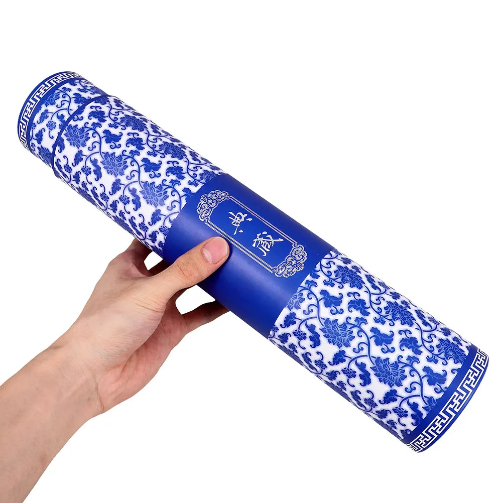 Tubo de armazenamento de pintura de porcelana azul e branca, 2 peças, arte ajustável, estojo de transporte para desenhos, pôsteres, documentos telescópicos
