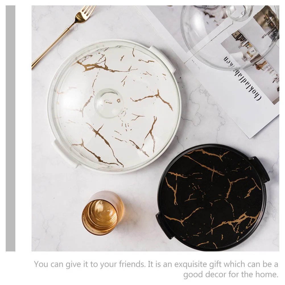 

Large Capacity Marbled Double-Handle Ceramic Cake Plate Dome Cover Multi-Use Dessert Display Tray for Snacks Fruit Pastries