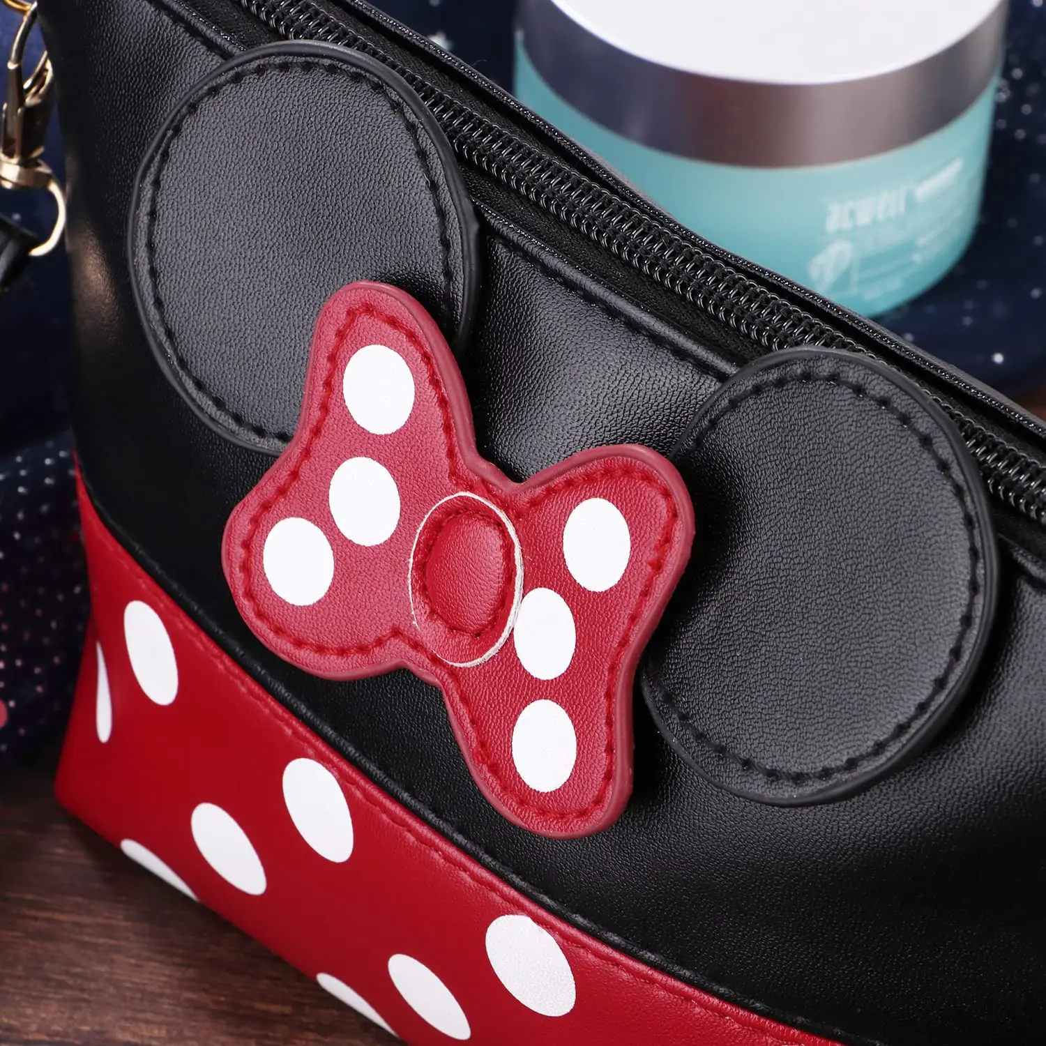 Minnie mouse Coin Purse Cartoon Leather Travel Makeup Handbag Cute Portable Cosmetic Bag Toiletry Pouch for Women Teen Girls Kid