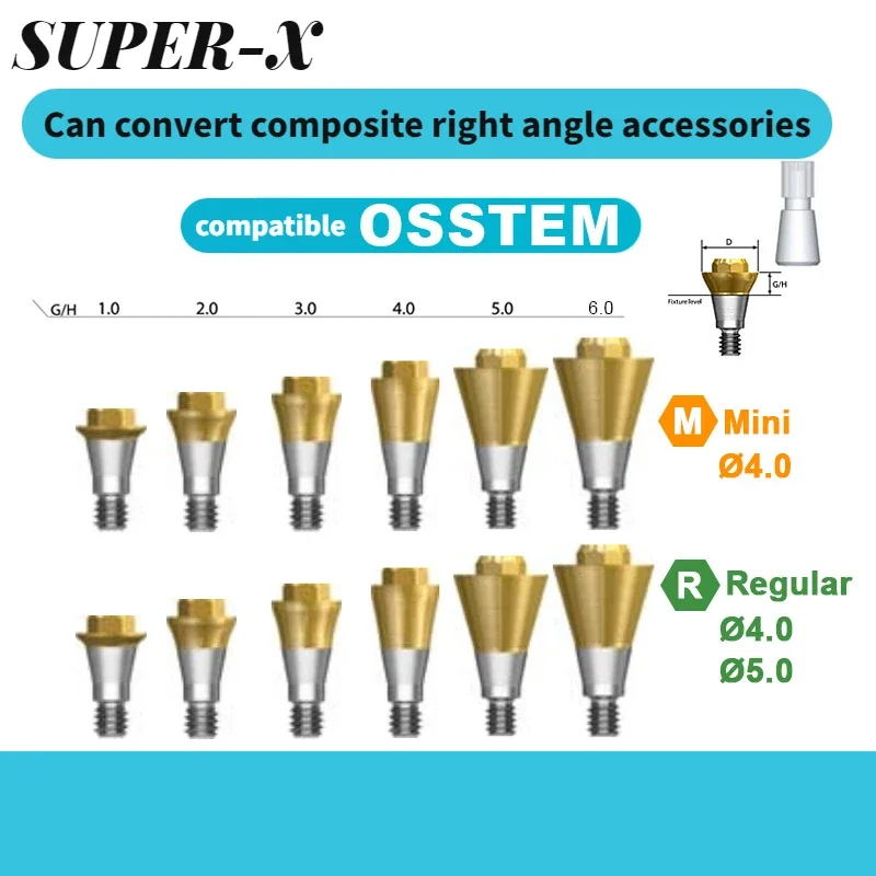 SUPER-X 1pcs Compatible Osstem Multi Unit Straight Abutment Dental Implants Substitutes Titanium Screws