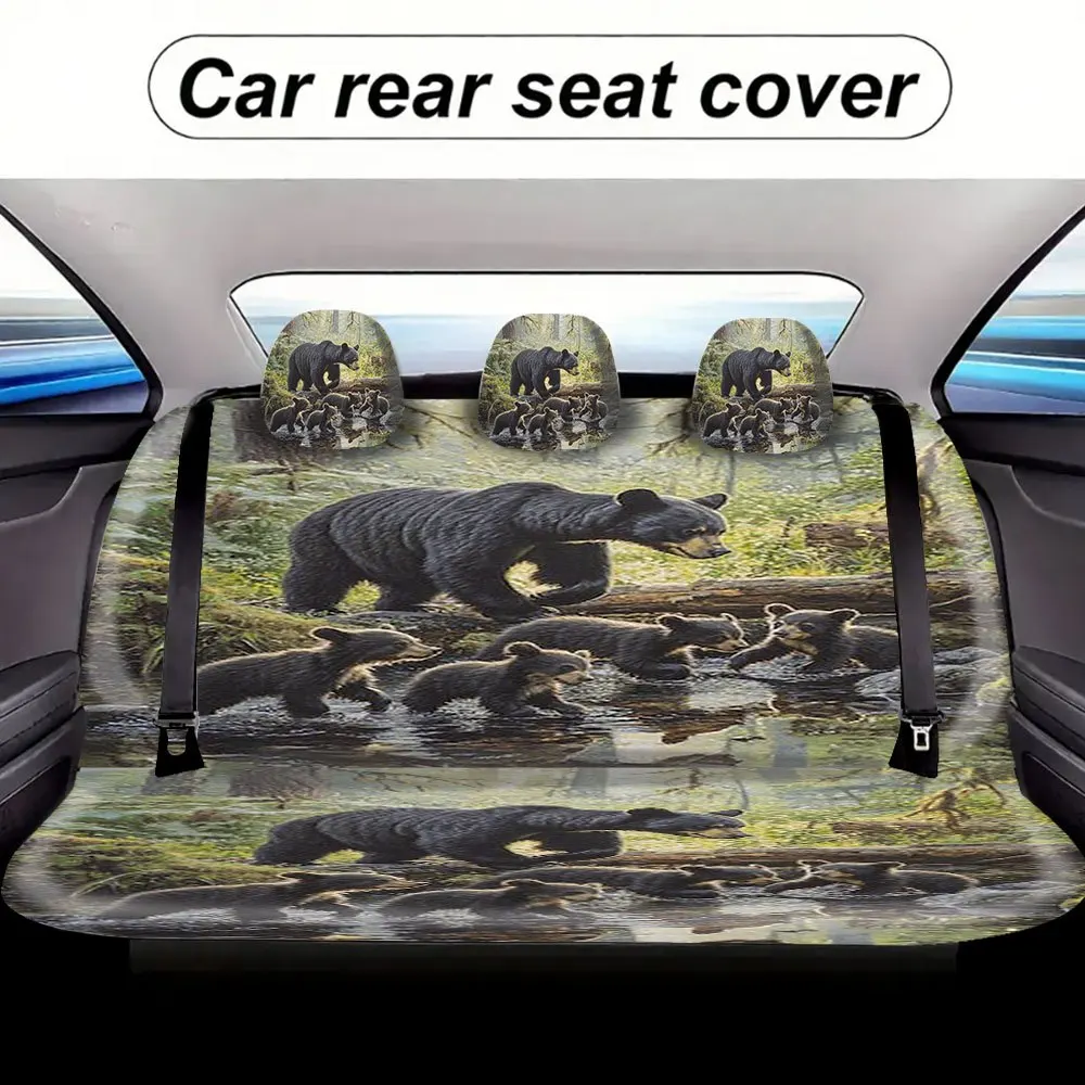 Trendy Print Car Seat Covers Full Set Fit Festival Premium Bear Family Forest Scene Stream Crossing Comfortable Breathable Int