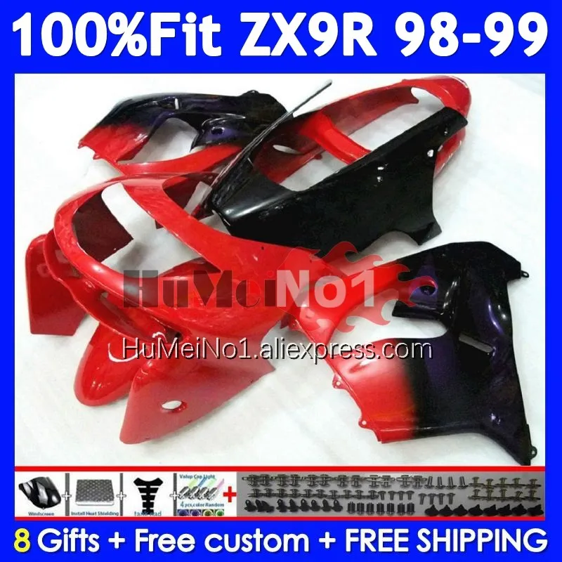 OEM Body For KAWASAKI NINJA ZX 9R 900 CC 9 ZX9 R 213No.37 Red black ZX900 900CC ZX-9R ZX9R 98 99 1998 1999 Injection Fairing