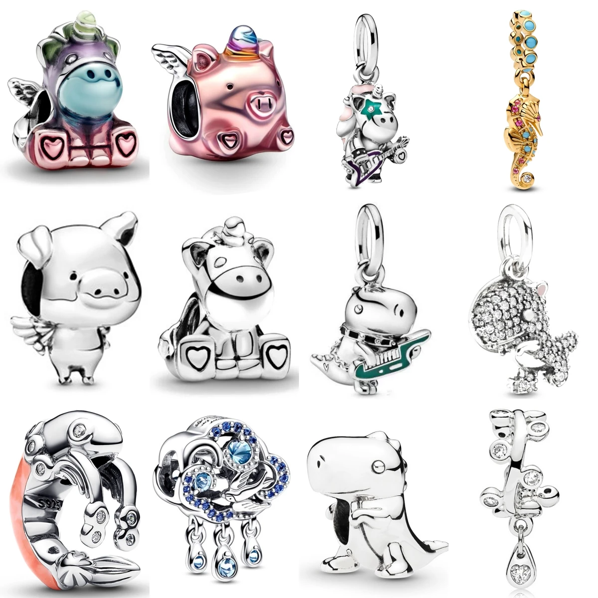 925 Sterling Silver Little Flying Pig Dinosaur Chameleon Charm Pendant For Original Bracelet Female Jewelry Exquisite Gifts
