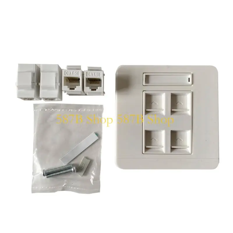 587B Female To Female CAT5E RJ45 LAN Wall Plug Internet Straight Plug Outlet Gigabit 4 Ports Wall Panel 3.4x3.4in