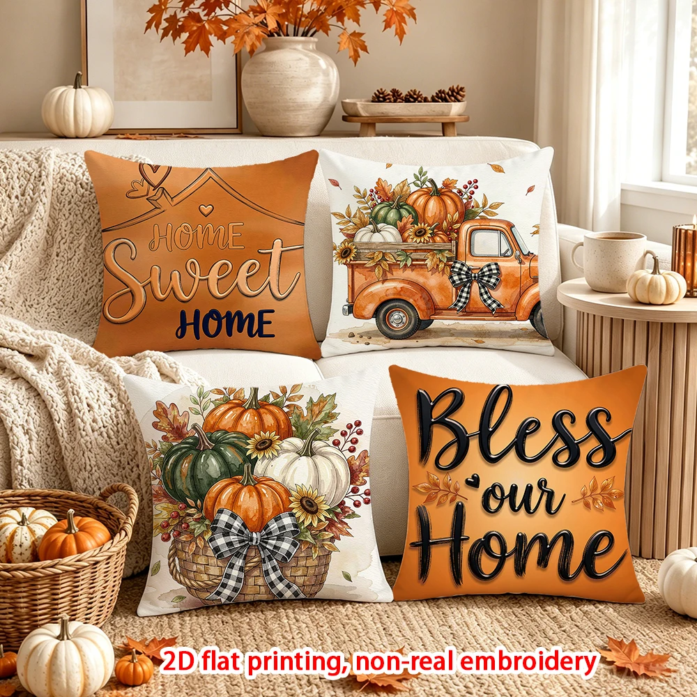 4PCS Vintage Halloween Throw Pillow Covers, Spooky Witch Haunted House Pumpkin Cushion Cases for Sofa Home Decor
