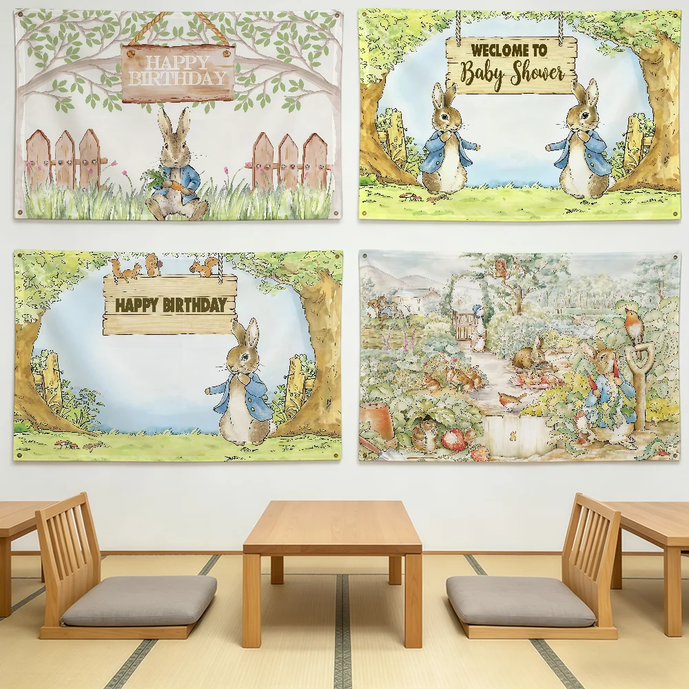 Peter Rabbit Birthday Flag Durable Outdoor Indoor Patio Festive Decoration Classic Design Pole Wall Room Banner