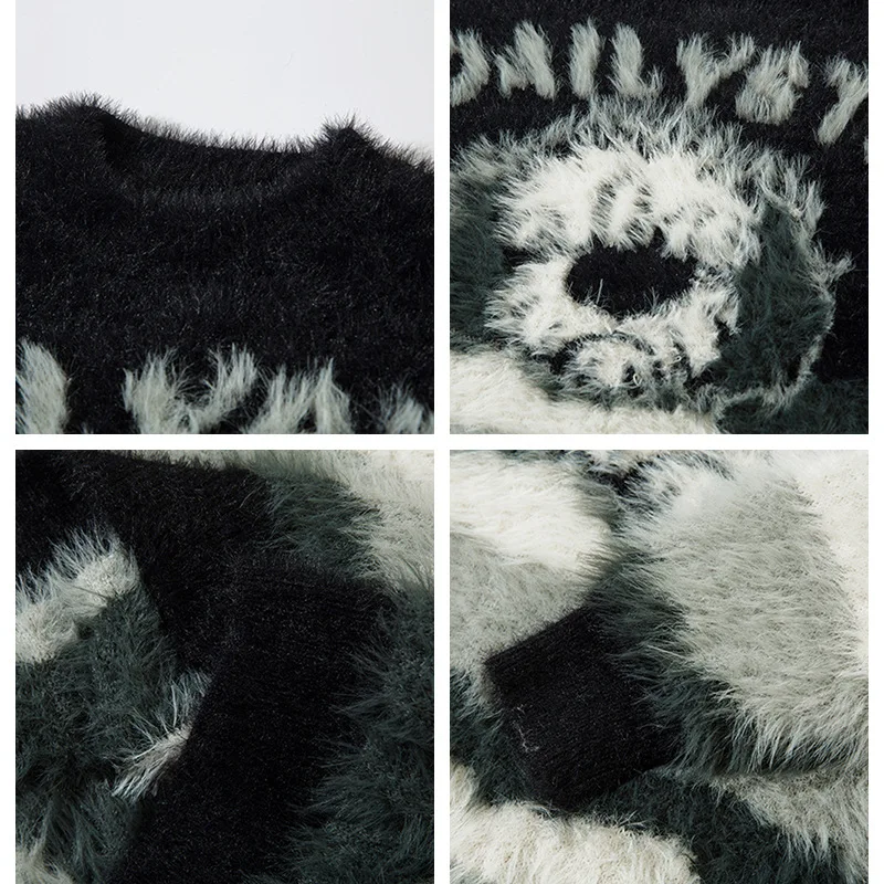 الهيب هوب الشارع الشهير الخريف الشتاء الجولة الرقبة سترة الرجال التباين اللون سميكة الدافئة محبوك سترة النساء المتضخم عشاق سترة