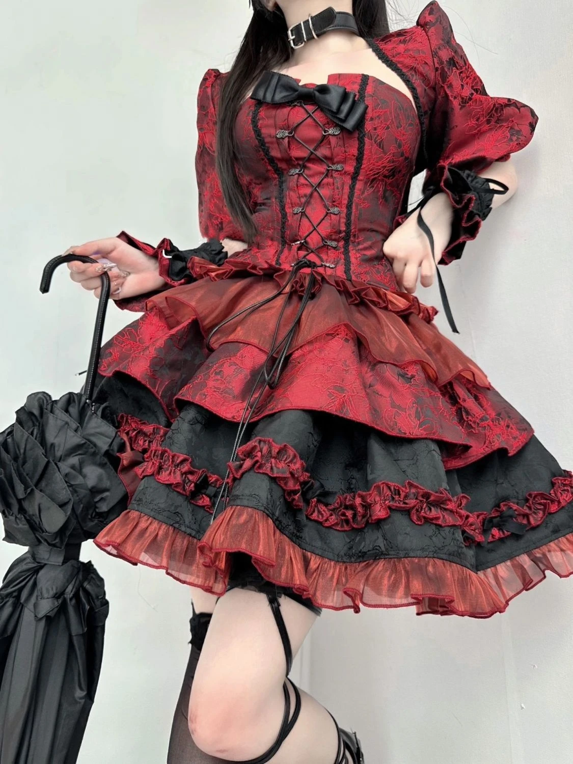 Coalfell-vestido Lolita gótico vitoriano para mulheres, arco de renda, vestidos de festa noturna, estilo punk, bandagem fina, vestido princesa, Harajuku, Y2K