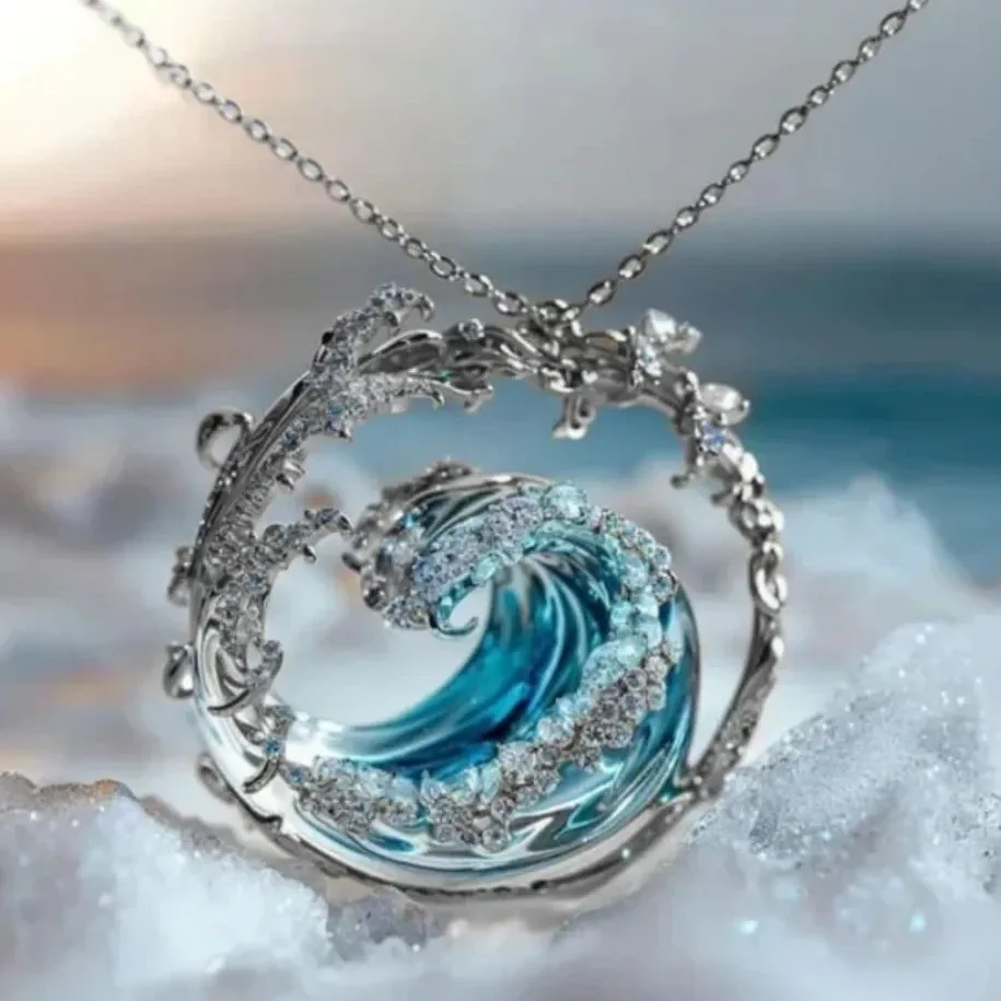 Trendy Unique Blue Wave Double Color Wreath Necklace For Women Exquisite Fashion Collar Chain Jewelry Friends Gift Party Office